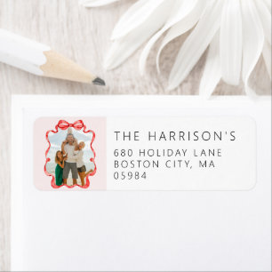 Festive Red Ribbon Photo Return Address