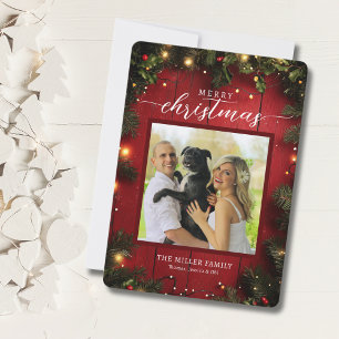 Festive Red Rustic Christmas Photo Holiday Card