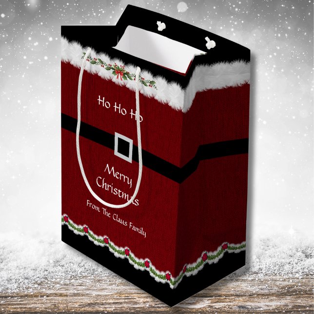 Festive Red Santa Suit Ho Ho Ho Christmas Gift Bag (Dress up your holiday presents with charming Santa Suit gift bags)