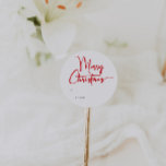 Festive Red Script Merry Christmas Gift Classic Round Sticker<br><div class="desc">Celebrate the season with this festive red script Merry Christmas gift classic round sticker featuring a touch of elegant charm. The chic design showcases a simple red-and-white colour palette, evoking the cosy spirit of winter. Its modern and unique appeal and rustic wording create a perfect balance between seasonal and contemporary....</div>
