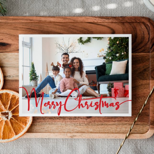 Festive Red Script Merry Christmas Year In Review Holiday Card (Creator Uploaded)