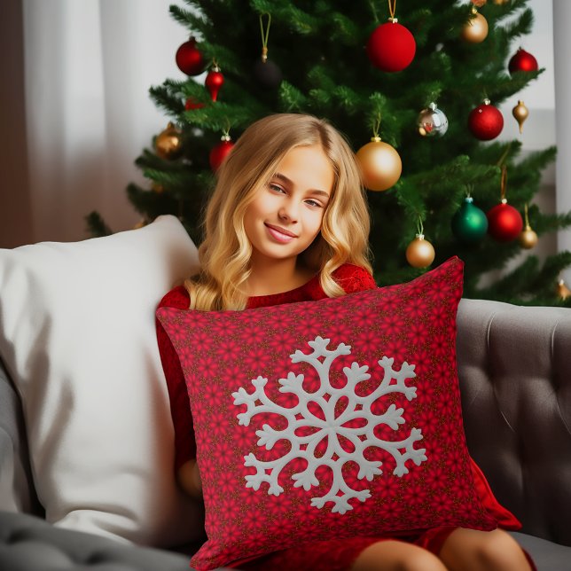 Festive Red Snowflake Decorative Accent  Cushion (Creator Uploaded)