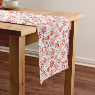 Festive Red Snowflake Runner with Gold Glitter