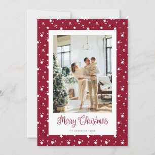 Festive Red Stars Photo Merry Christmas Card