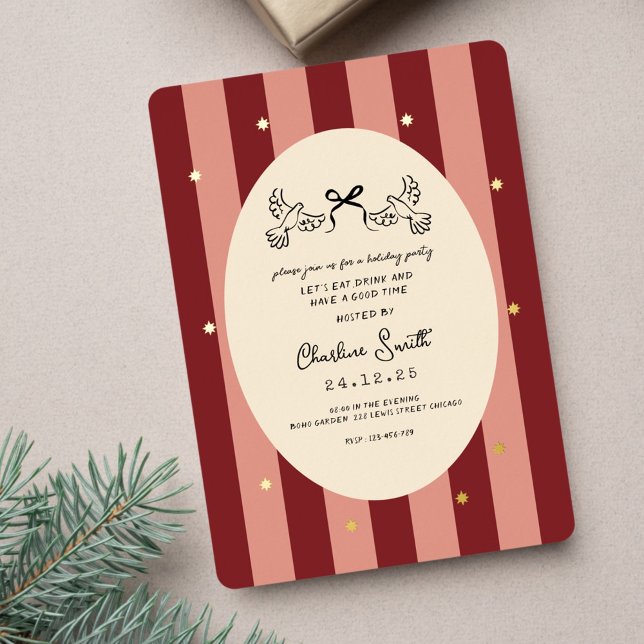 Festive Red Striped Holiday Party Invitation (Creator Uploaded)