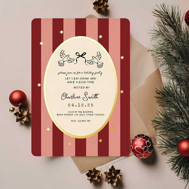 Festive Red Striped Holiday Party Invitation (Creator Uploaded)