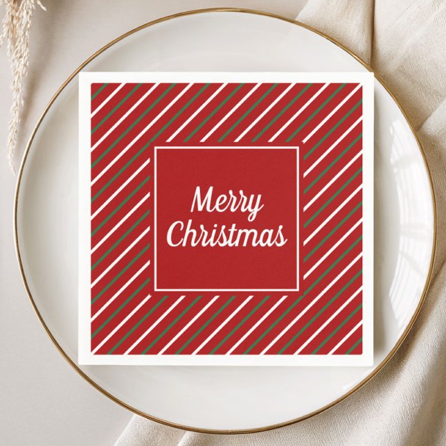 Festive Red Stripes Pattern Christmas  Napkin (Festive Red Stripes Pattern Christmas Napkins)
