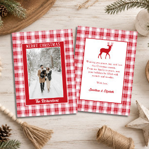 Festive Red Tartan Plaid Reindeer Photo Christmas Holiday Card