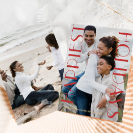 Festive Red Two Photo Happiest Holidays Holiday Card