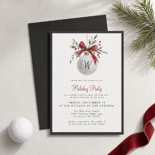 Festive Red Watercolor Golf Ball Holiday Monogram Invitation