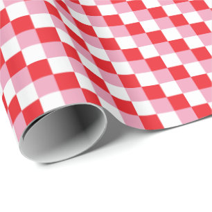 Festive Red, White, and Pink Tri-Colour Checks Wrapping Paper