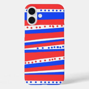Festive Red White Blue Circles Stripes  iPhone 16 Plus Case