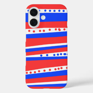 Festive Red White Blue Circles Stripes iPhone 16 Case