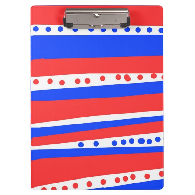 Festive Red White Blue Circles Stripes Clipboard (Front)