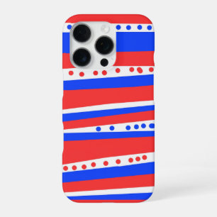 Festive Red White Blue Circles Stripes iPhone 16 Pro Case