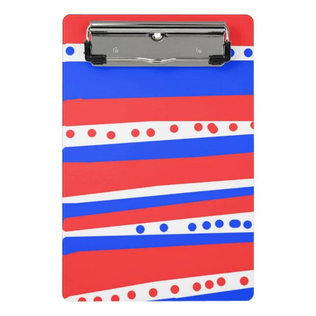 Festive Red White Blue Circles Stripes Mini Clipboard (Front)
