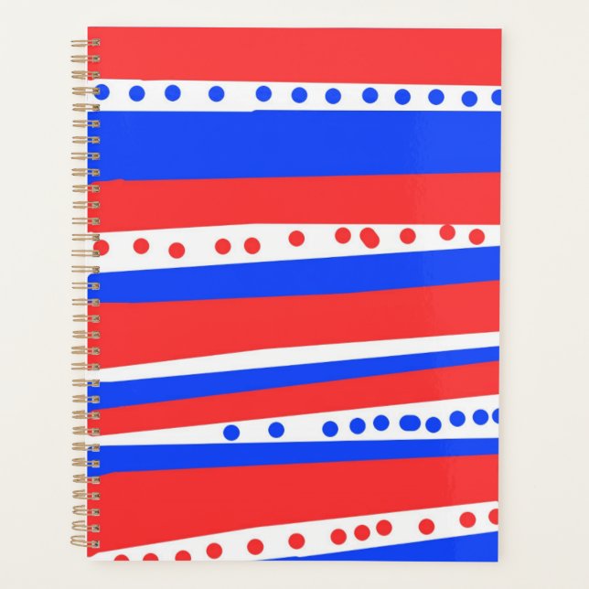 Festive Red White Blue Circles Stripes Planner (Front)