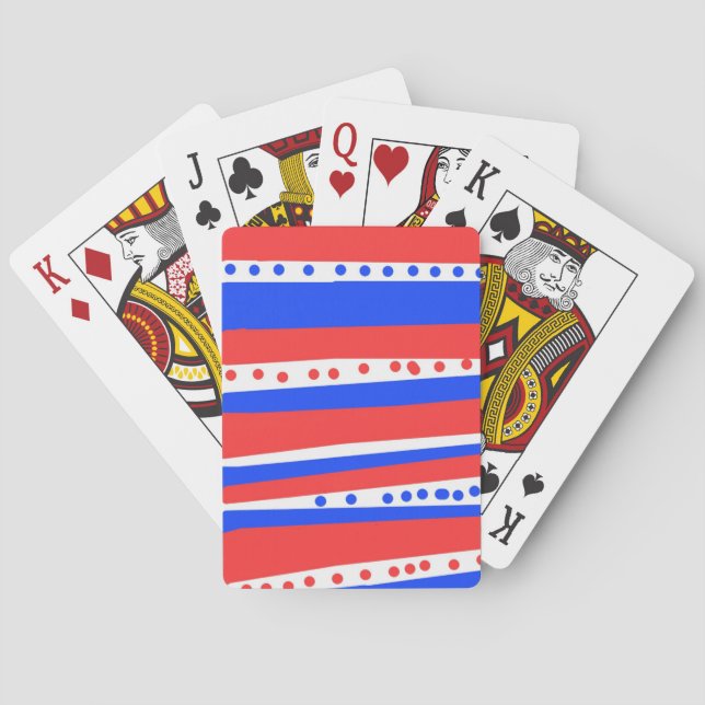Festive Red White Blue Circles Stripes Playing Cards (Back)