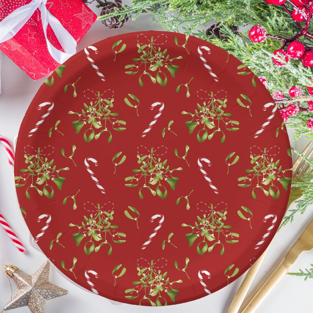 Festive Red & White Botanical Greenery Christmas Paper Plate (Creator Uploaded)