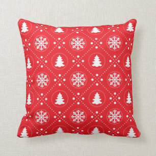 Festive Red White Christmas Pattern Cushion