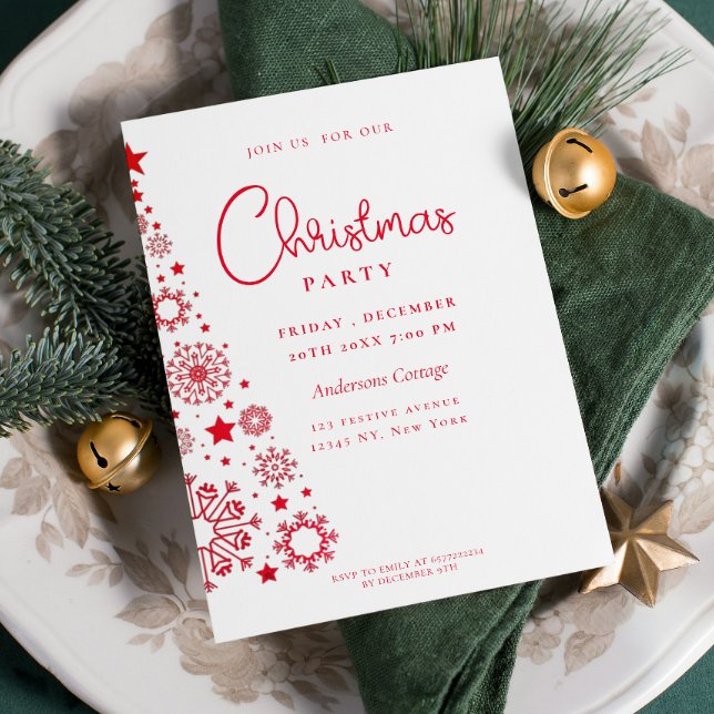 Festive Red White Christmas tree Party Invitation (Festive Red White Christmas tree Party Invitation)