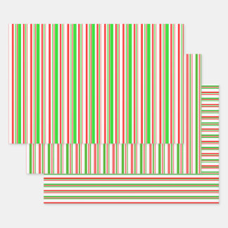 Festive Red, White, Green Christmas Style Lines Wrapping Paper Sheet