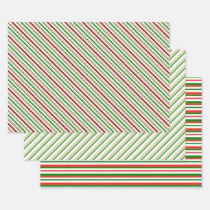 Festive Red, White, Green Christmas Style Patterns Wrapping Paper Sheet