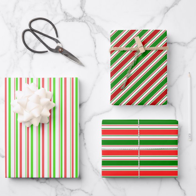 Festive Red, White, Green Christmas Style Patterns Wrapping Paper Sheet (Front)