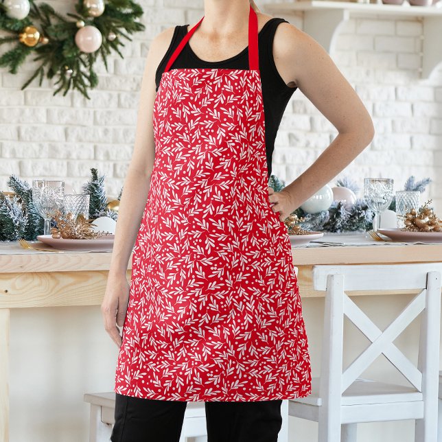 Festive Red & White Holly Berry Pattern Apron (Creator Uploaded)