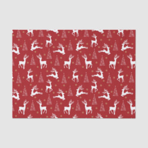 Festive Red White Reindeer Christmas Tree Holiday Tissue Paper