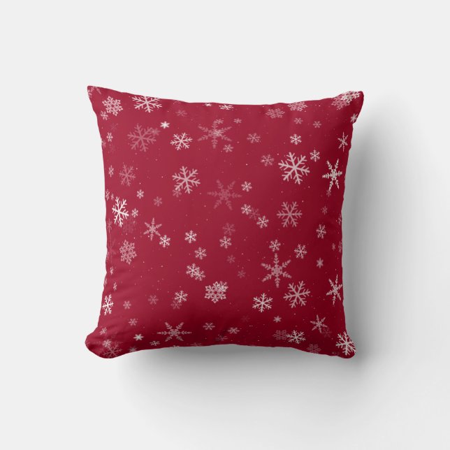 Festive Red White Snowflake Pattern Christmas Cushion (Front)