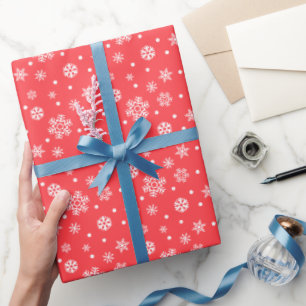 Festive Red White Snowflakes Wrapping Paper