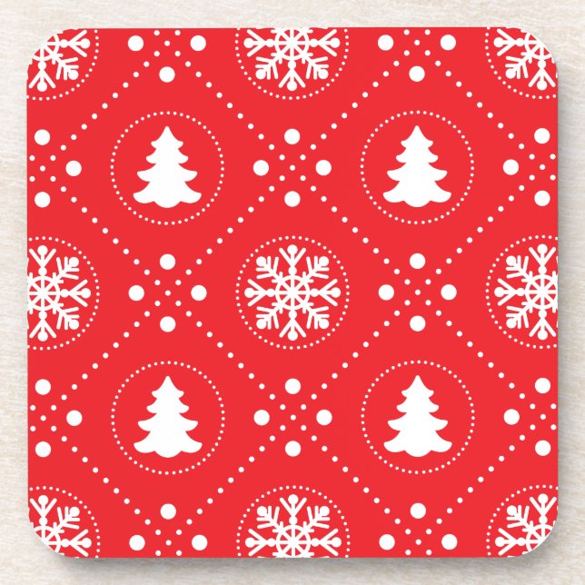 Festive Red White Winter Christmas Pattern Coaster (Front)