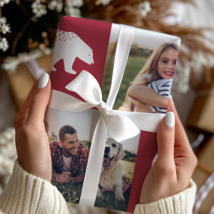 Festive Red Winter Bears Photo Collage Christmas Wrapping Paper