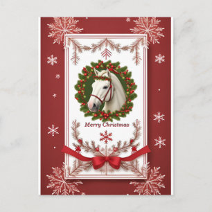 ❤️ Festive Red Winter Magic ❄️ Snowy Horse Holiday Postcard