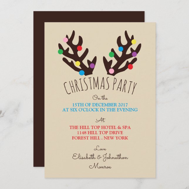 Festive Reindeer Antlers, Christmas Party Invitati Invitation (Front/Back)