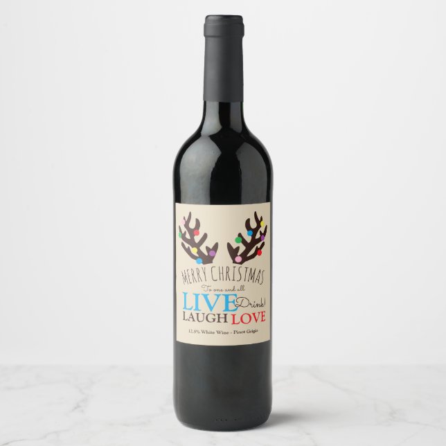 Festive Reindeer Antlers, Christmas Wine Wine Labe Wine Label (Front)