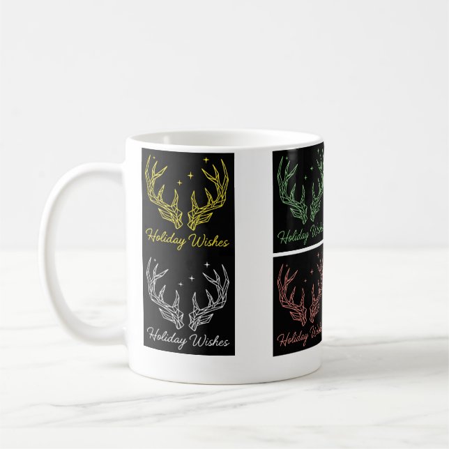 ​Festive Reindeer Antlers & "Holiday Wishes" Desig Coffee Mug (Left)