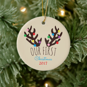 Festive Reindeer Antlers, Our First Christmas Chri Ceramic Tree Decoration