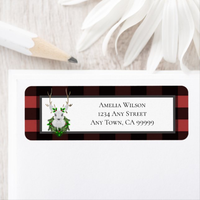 Festive Reindeer Buffalo Plaid Address Label (Insitu)