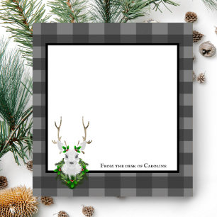 Festive Reindeer Buffalo Plaid Personalised Notepad