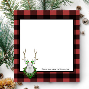 Festive Reindeer Buffalo Plaid Personalised Notepad