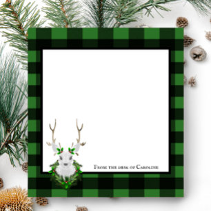 Festive Reindeer Buffalo Plaid Personalised Notepad