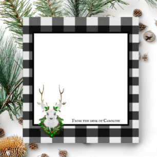 Festive Reindeer Buffalo Plaid Personalised  Notepad