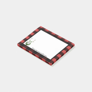 Festive Reindeer Buffalo Plaid Personalised Post-it Notes
