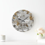 Festive Reindeer Christmas Decor Large Clock<br><div class="desc">This exquisite Christmas clock features a beautifully crafted white deer surrounded by intricate golden accents. Set against a natural stone background,  it captures the essence of the holiday spirit,  blending elegance with festive charm.</div>