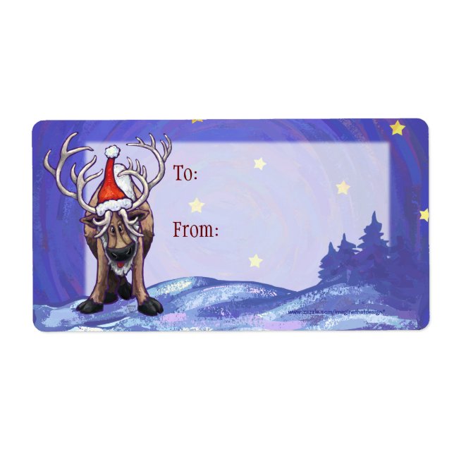 Festive Reindeer Christmas Gift Label (Front)