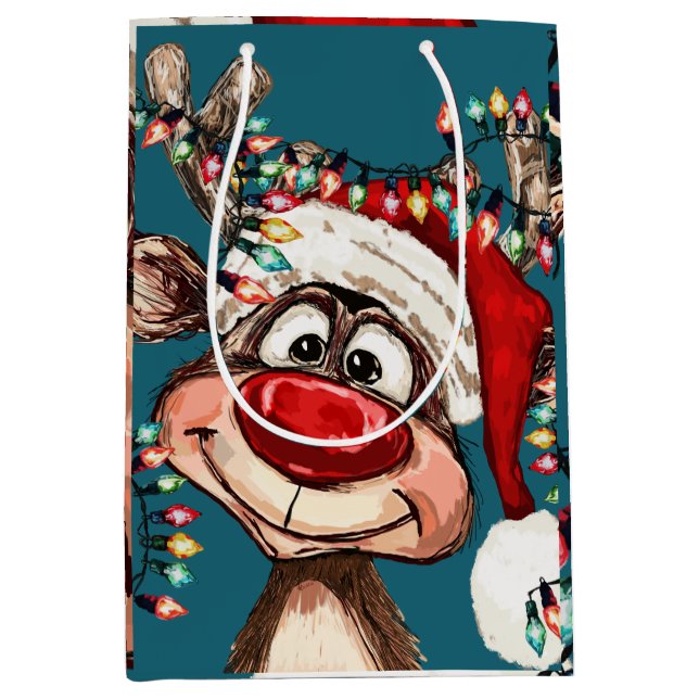 Festive Reindeer Christmas Shower Curtain Medium Gift Bag (Front)