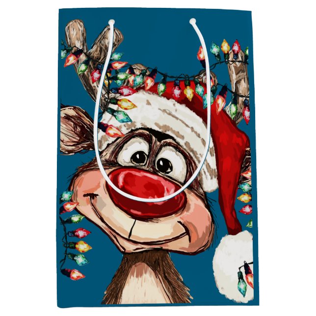Festive Reindeer Christmas Shower Curtain Medium Gift Bag (Front)