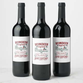 Festive reindeer express greeting from Santa Claus Wine Label